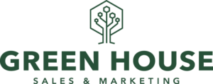 UVU Green House Sales and Marketing logo - green letters with transparent background. Image of digitalized tree.