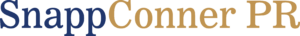 Logo with "Snapp" in navy blue letters and "Conner PR" in gold letters.